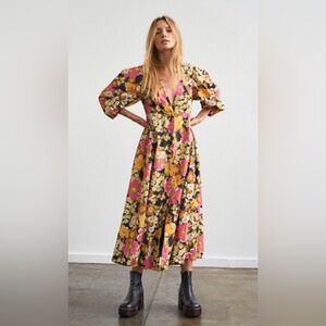 Free People Puffed Sleeve Floral Dress